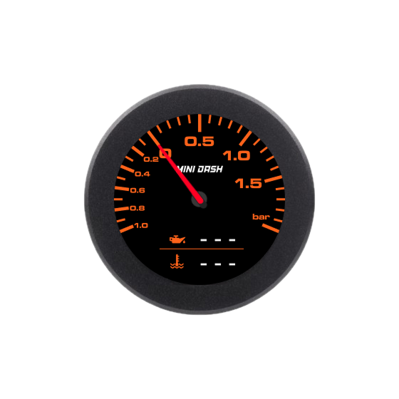 MINI DASH showing precise real-time boost pressure, oil and coolant readings, optimized for turbocharged vehicle