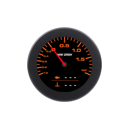 MINI DASH showing precise real-time boost pressure, oil and coolant readings, optimized for turbocharged vehicle